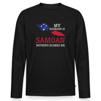 Nothing Scares Me My Wife Is Samoan Husband Samoa - Men's Premium Organic Long Sleeve Shirt - black - Front - Nico (187cm)