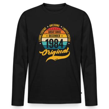 Rétro 40 ans décembre 1984 anniversaire vintage - T-shirt manches longues Premium bio Homme - noir - Devant - Nico (187cm)