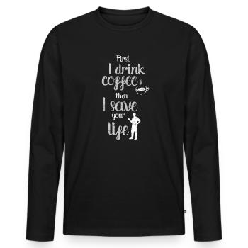 Mediziner - Männer Premium Bio Langarmshirt - Schwarz - Vorne - Nico (187cm)