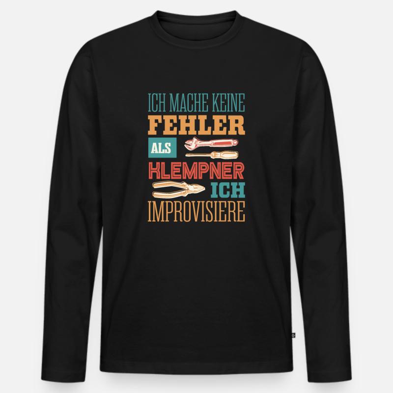 Klempner, Fehlerfrei und improvisiert - Männer Premium Bio Langarmshirt - Schwarz