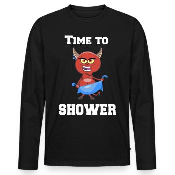 Il est temps de se doucher T-shirt avec le diable de la douche - T-shirt manches longues Premium bio Homme - noir - Devant - Nico (187cm)