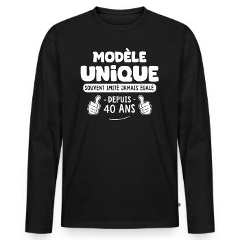 anniversaire 40 ans modèle unique depuis 40 ans - T-shirt manches longues Premium bio Homme - noir - Devant - Nico (187cm)