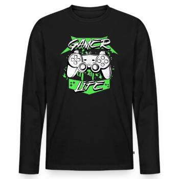 Gamer Life Retro Game Controller Grafikdesign - Männer Premium Bio Langarmshirt - Schwarz - Vorne - Nico (187cm)