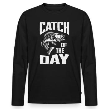 Prise du jour Pêche - T-shirt manches longues Premium bio Homme - noir - Devant - Nico (187cm)