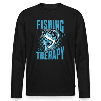 Pêche Thérapie Pêcheur relaxant - T-shirt manches longues Premium bio Homme - noir - Devant - Nico (187cm)