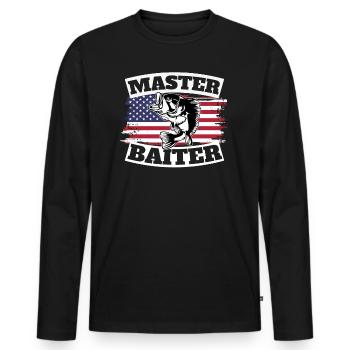 Master Baiter Drôle Pêche Drapeau Américain - T-shirt manches longues Premium bio Homme - noir - Devant - Nico (187cm)