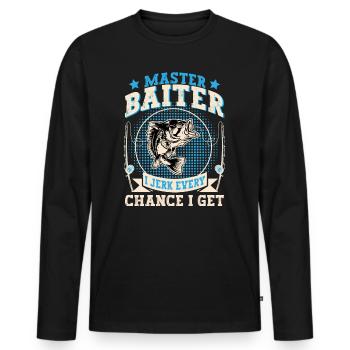 Maître Baiter Je branle chaque fois que j’ai l’occasion de pêcher - T-shirt manches longues Premium bio Homme - noir - Devant - Nico (187cm)