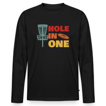 Trou d’un coup Disc Golf - T-shirt manches longues Premium bio Homme - noir - Devant - Nico (187cm)