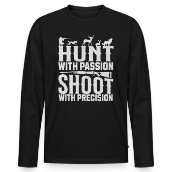 Hunt with Passion Shoot with Precision Hunter - Men's Premium Organic Long Sleeve Shirt - black - Front - Nico (187cm)