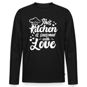 Diese Küche ist mit Liebe zum Kochen gewürzt - Männer Premium Bio Langarmshirt - Schwarz - Vorne - Nico (187cm)