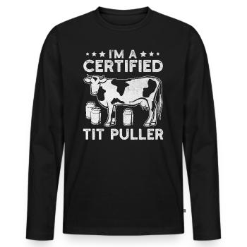 Zertifizierter Tittenzieher Kuh Melker Landwirt - Männer Premium Bio Langarmshirt - Schwarz - Vorne - Nico (187cm)