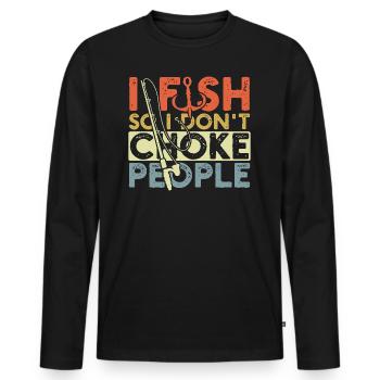 Je pêche pour ne pas étouffer les gens Drôle de pêche - T-shirt manches longues Premium bio Homme - noir - Devant - Nico (187cm)