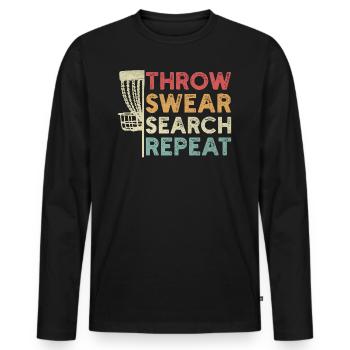 Disc Golf - Throw Swear Search Repeat Funny - Men's Premium Organic Long Sleeve Shirt - black - Front - Nico (187cm)