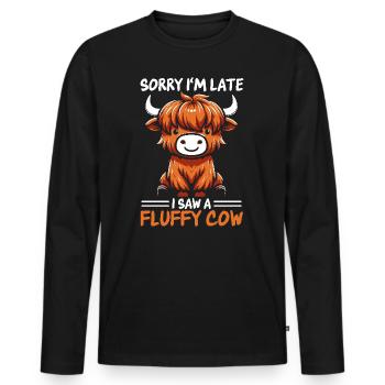 Sorry Im Late I Saw a Fluffy Cow Cute Highland Cow - Men's Premium Organic Long Sleeve Shirt - black - Front - Nico (187cm)