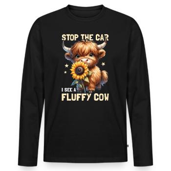 Halte das Auto an, ich sehe eine flauschige Highland-Kuh, süß - Männer Premium Bio Langarmshirt - Schwarz - Vorne - Nico (187cm)