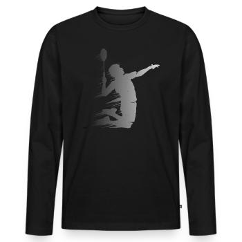 Badminton Spieler Silhouette Kunst Sport Spiel - Männer Premium Bio Langarmshirt - Schwarz - Vorne - Nico (187cm)