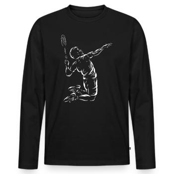 Art du joueur de badminton – Dynamic Shuttlecock Smash - T-shirt manches longues Premium bio Homme - noir - Devant - Nico (187cm)
