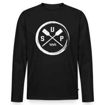 SUP - Männer Premium Bio Langarmshirt - Schwarz - Vorne - Nico (187cm)