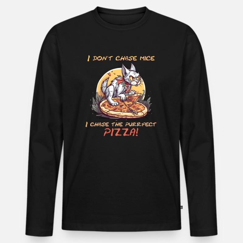 PizzaCat - Purrfect Pizza - Männer Premium Bio Langarmshirt - Schwarz