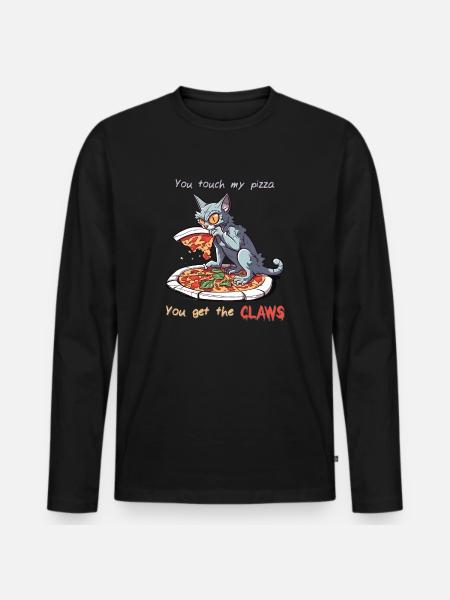 PizzaCat - Don't touch my Pizza - Men's Premium Organic Long Sleeve Shirt - black