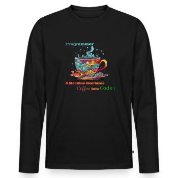 Programmeur - Coffee into Code - T-shirt manches longues Premium bio Homme - noir - Devant - Nico (187cm)