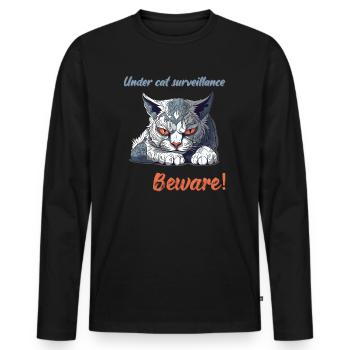 Surveillance des chats - T-shirt manches longues Premium bio Homme - noir - Devant - Nico (187cm)