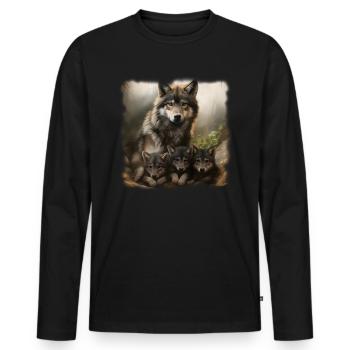 Mère louve avec trois petits - T-shirt manches longues Premium bio Homme - noir - Devant - Nico (187cm)