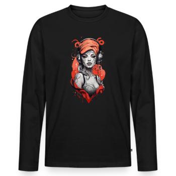 Femme cyberpunk avec des écouteurs - T-shirt manches longues Premium bio Homme - noir - Devant - Nico (187cm)