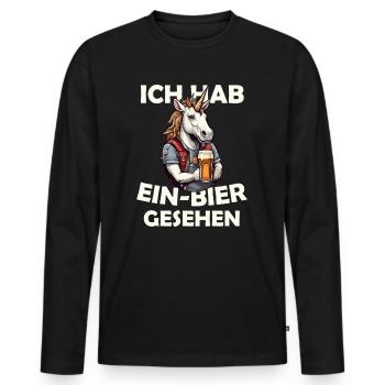 Ich hab Ein-Bier gesehen Einhorn mit Bier - Männer Premium Bio Langarmshirt - Schwarz - Vorne - Nico (187cm)