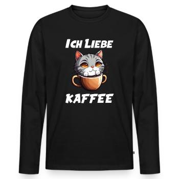Katze im Kaffeebecher - Ich liebe Kaffee - Männer Premium Bio Langarmshirt - Schwarz - Vorne - Nico (187cm)