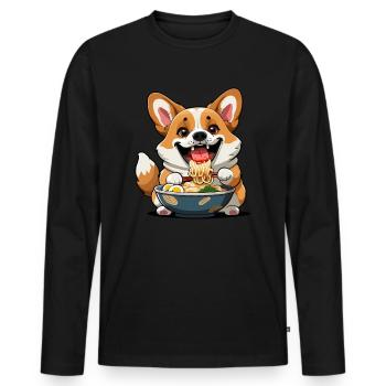 Corgi isst japanische Nudeln - Männer Premium Bio Langarmshirt - Schwarz - Vorne - Nico (187cm)