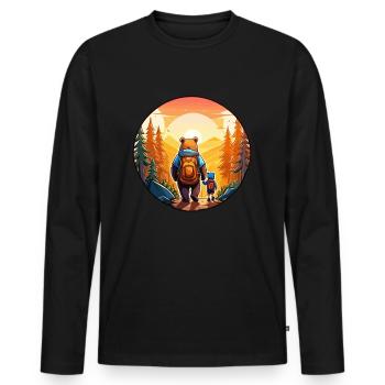Père ours et fils marchant au coucher du soleil - T-shirt manches longues Premium bio Homme - noir - Devant - Nico (187cm)