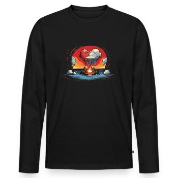 Signaux de fumée du cœur dans la mer - T-shirt manches longues Premium bio Homme - noir - Devant - Nico (187cm)