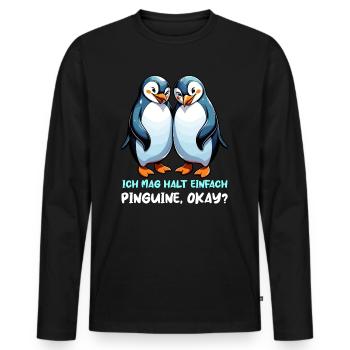 Ich mag halt einfach Pinguine okay? - Männer Premium Bio Langarmshirt - Schwarz - Vorne - Nico (187cm)