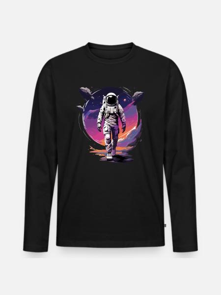 Astronaut Dämmerung Spaziergang - Männer Premium Bio Langarmshirt - Schwarz