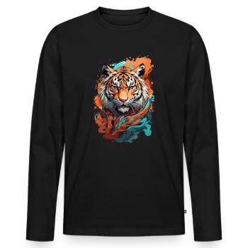 Tiger im Graffiti Stil - Männer Premium Bio Langarmshirt - Schwarz - Vorne - Nico (187cm)