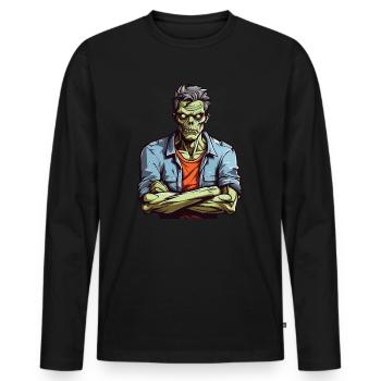 Zombie genervt - Männer Premium Bio Langarmshirt - Schwarz - Vorne - Nico (187cm)