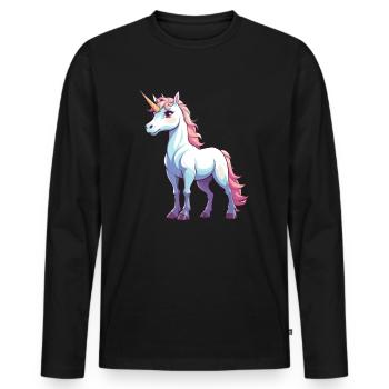 Cute Unicorn Illustration - Men's Premium Organic Long Sleeve Shirt - black - Front - Nico (187cm)