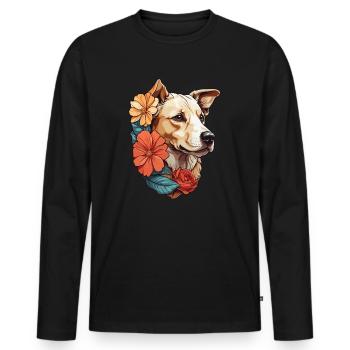 Hund mit bunten Blumen - Männer Premium Bio Langarmshirt - Schwarz - Vorne - Nico (187cm)