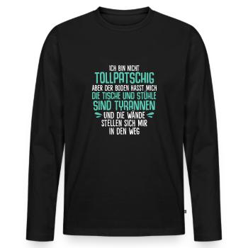 Ich bin nicht tollpatschig - Männer Premium Bio Langarmshirt - Schwarz - Vorne - Nico (187cm)