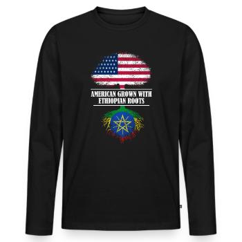 Américain cultivé avec des racines éthiopiennes drapeau - T-shirt manches longues Premium bio Homme - noir - Devant - Nico (187cm)