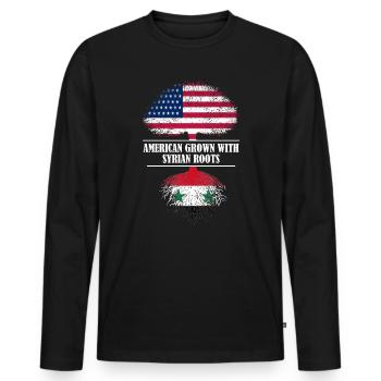 Américain cultivé avec des racines syriennes drapeau - T-shirt manches longues Premium bio Homme - noir - Devant - Nico (187cm)