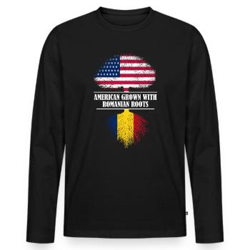 American grown with Romanian roots flag - Men's Premium Organic Long Sleeve Shirt - black - Front - Nico (187cm)