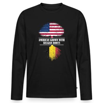 American grown with Belgian roots Belgium - Men's Premium Organic Long Sleeve Shirt - black - Front - Nico (187cm)