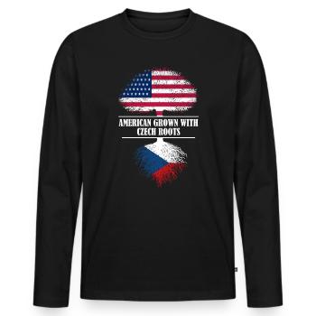 American grown with Czech roots flag - Männer Premium Bio Langarmshirt - Schwarz - Vorne - Nico (187cm)
