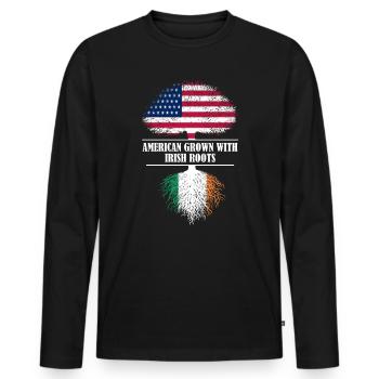 American grown with Irish roots Ireland - Männer Premium Bio Langarmshirt - Schwarz - Vorne - Nico (187cm)