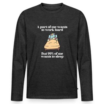 Une partie de moi veut travailler Licorne - T-shirt manches longues Premium bio Homme - anthracite chiné - Devant - Nico (187cm)
