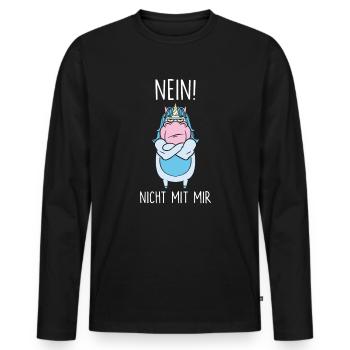 Nein nicht mit mir - Männer Premium Bio Langarmshirt - Schwarz - Vorne - Nico (187cm)