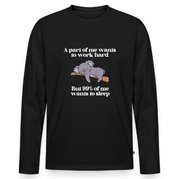 Une partie de moi veut travailler Koala - T-shirt manches longues Premium bio Homme - noir - Devant - Nico (187cm)