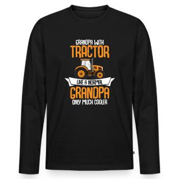 Grandpa with tractor like a normal grandpa only mu - Men's Premium Organic Long Sleeve Shirt - black - Front - Nico (187cm)